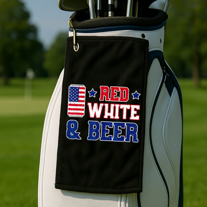 Retro Red White And Beer American Flag 4th Of July Drinking Golf Towel