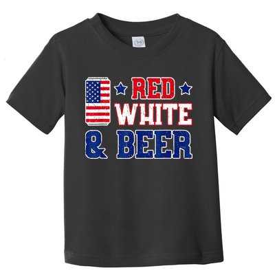 Retro Red White And Beer American Flag 4th Of July Drinking Toddler T-Shirt