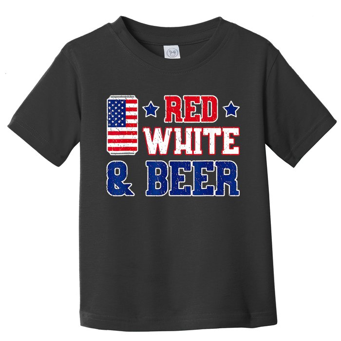 Retro Red White And Beer American Flag 4th Of July Drinking Toddler T-Shirt