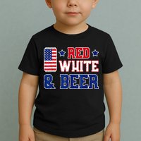 Retro Red White And Beer American Flag 4th Of July Drinking Toddler T-Shirt