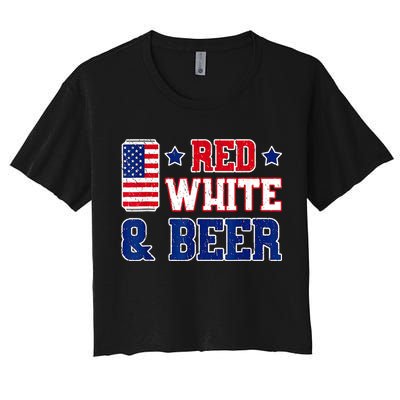 Retro Red White And Beer American Flag 4th Of July Drinking Crop Top