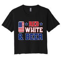 Retro Red White And Beer American Flag 4th Of July Drinking Crop Top