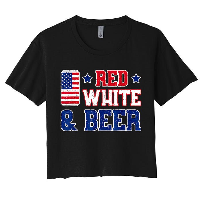 Retro Red White And Beer American Flag 4th Of July Drinking Crop Top