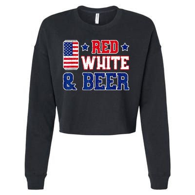 Retro Red White And Beer American Flag 4th Of July Drinking Cropped Pullover Crew