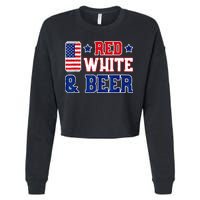 Retro Red White And Beer American Flag 4th Of July Drinking Cropped Pullover Crew