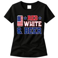 Retro Red White And Beer American Flag 4th Of July Drinking Womens T-Shirt