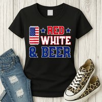 Retro Red White And Beer American Flag 4th Of July Drinking Womens T-Shirt