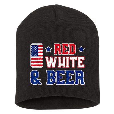 Retro Red White And Beer American Flag 4th Of July Drinking Short Acrylic Beanie