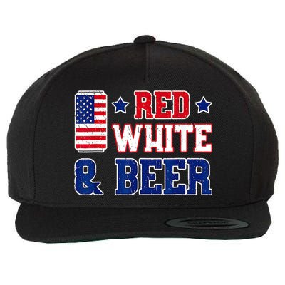 Retro Red White And Beer American Flag 4th Of July Drinking Wool Snapback Cap