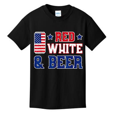 Retro Red White And Beer American Flag 4th Of July Drinking Kids T-Shirt