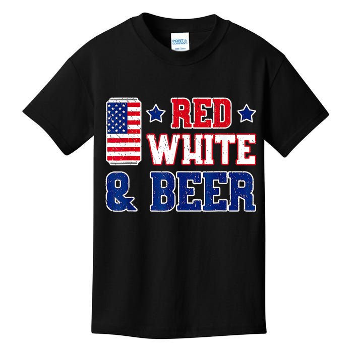 Retro Red White And Beer American Flag 4th Of July Drinking Kids T-Shirt