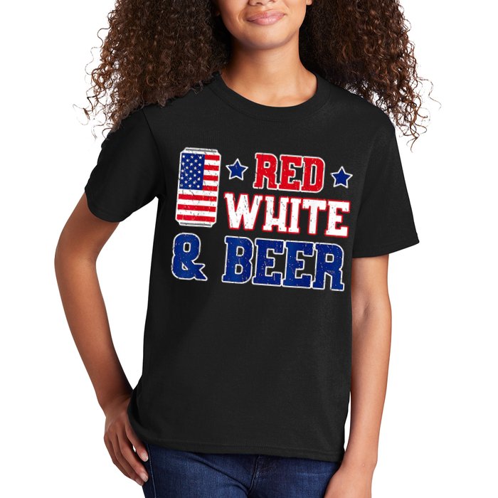 Retro Red White And Beer American Flag 4th Of July Drinking Kids T-Shirt