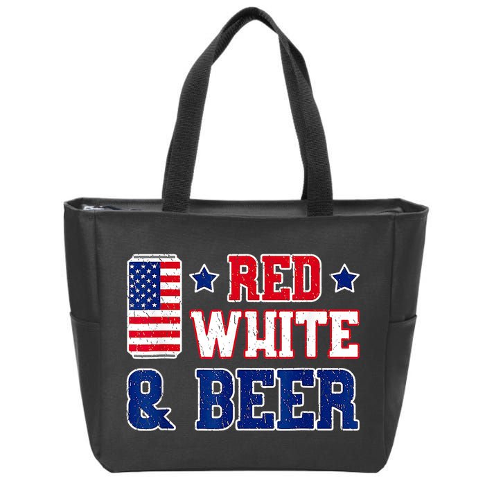 Retro Red White And Beer American Flag 4th Of July Drinking Zip Tote Bag