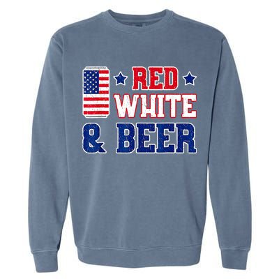 Retro Red White And Beer American Flag 4th Of July Drinking Garment-Dyed Sweatshirt