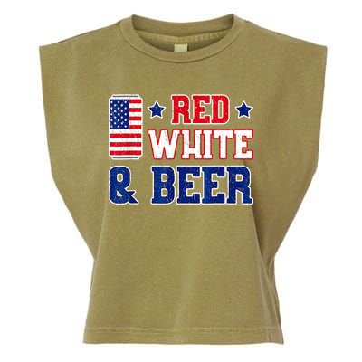 Retro Red White And Beer American Flag 4th Of July Drinking Garment-Dyed Women's Muscle Tee