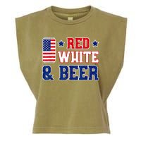 Retro Red White And Beer American Flag 4th Of July Drinking Garment-Dyed Women's Muscle Tee