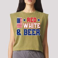 Retro Red White And Beer American Flag 4th Of July Drinking Garment-Dyed Women's Muscle Tee