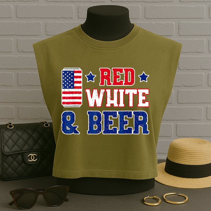 Retro Red White And Beer American Flag 4th Of July Drinking Garment-Dyed Women's Muscle Tee