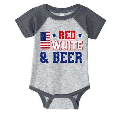 Retro Red White And Beer American Flag 4th Of July Drinking Infant Baby Jersey Bodysuit