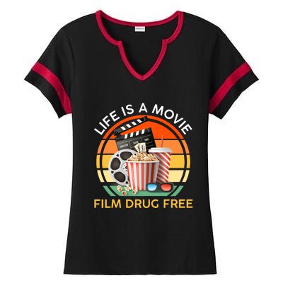 Red Ribbon Week Life Is A Movie Film Drug Free Ladies Halftime Notch Neck Tee