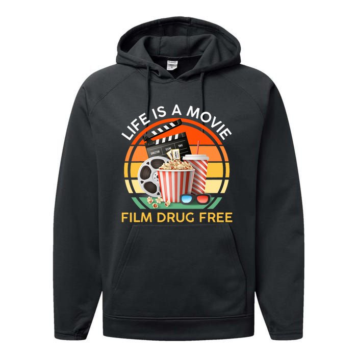 Red Ribbon Week Life Is A Movie Film Drug Free Performance Fleece Hoodie