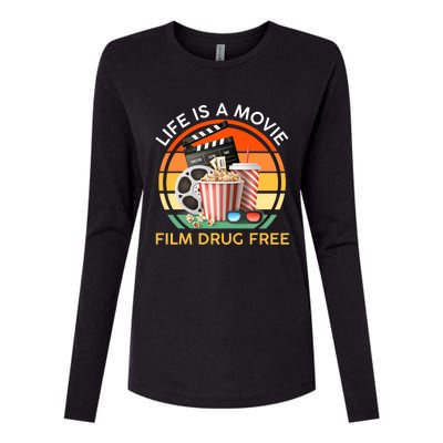 Red Ribbon Week Life Is A Movie Film Drug Free Womens Cotton Relaxed Long Sleeve T-Shirt