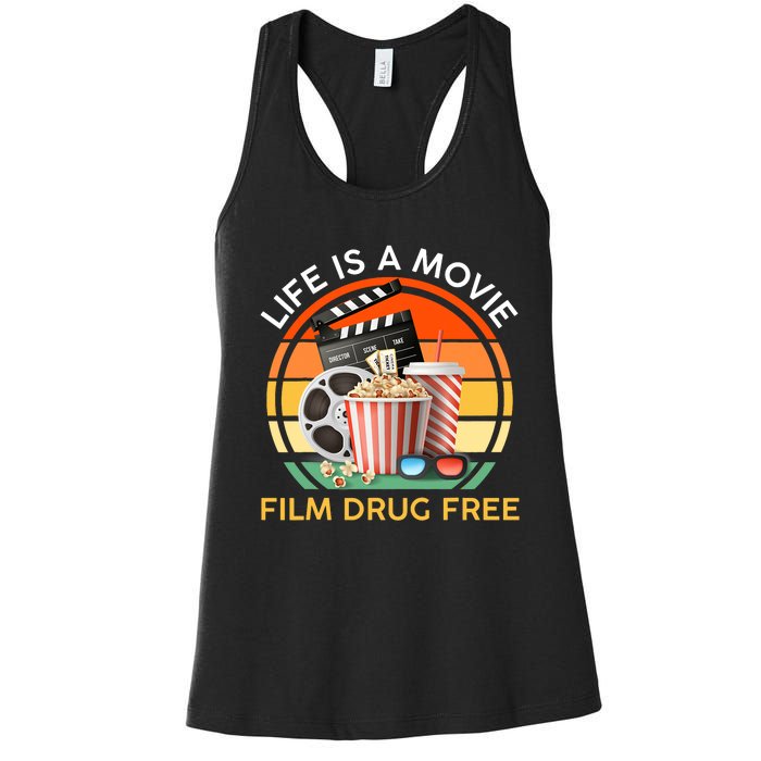 Red Ribbon Week Life Is A Movie Film Drug Free Women's Racerback Tank