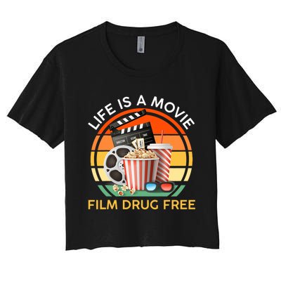 Red Ribbon Week Life Is A Movie Film Drug Free Women's Crop Top Tee