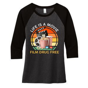 Red Ribbon Week Life Is A Movie Film Drug Free Women's Tri-Blend 3/4-Sleeve Raglan Shirt