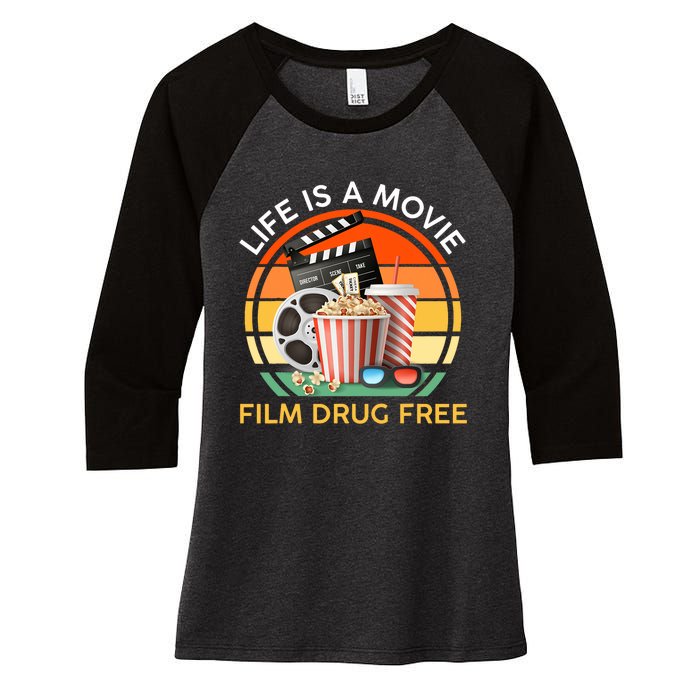 Red Ribbon Week Life Is A Movie Film Drug Free Women's Tri-Blend 3/4-Sleeve Raglan Shirt