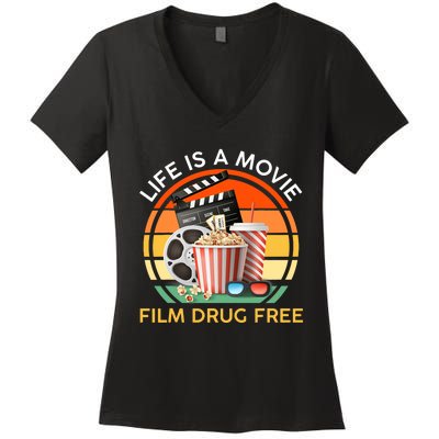 Red Ribbon Week Life Is A Movie Film Drug Free Women's V-Neck T-Shirt