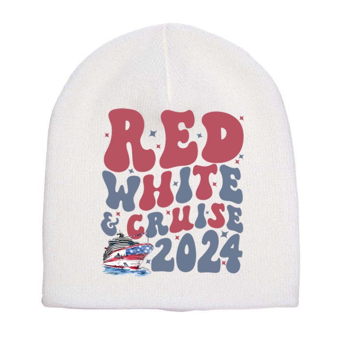 Retro Red White And Cruise Crusing Trip Vacation Short Acrylic Beanie