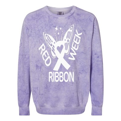 Red Ribbon Week Butterfly We Wear Red Ribbon Week Awareness Colorblast Crewneck Sweatshirt