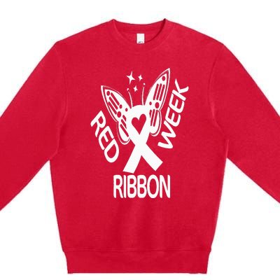 Red Ribbon Week Butterfly We Wear Red Ribbon Week Awareness Premium Crewneck Sweatshirt