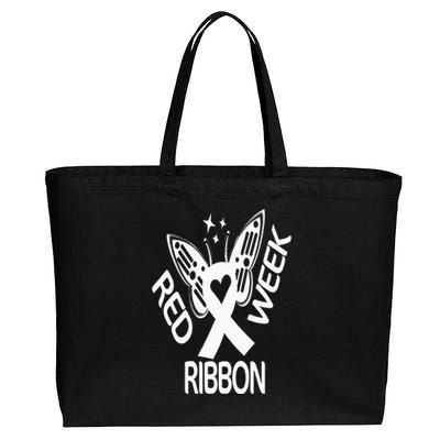 Red Ribbon Week Butterfly We Wear Red Ribbon Week Awareness Cotton Canvas Jumbo Tote