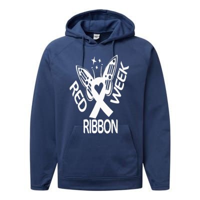 Red Ribbon Week Butterfly We Wear Red Ribbon Week Awareness Performance Fleece Hoodie