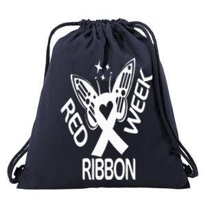 Red Ribbon Week Butterfly We Wear Red Ribbon Week Awareness Drawstring Bag