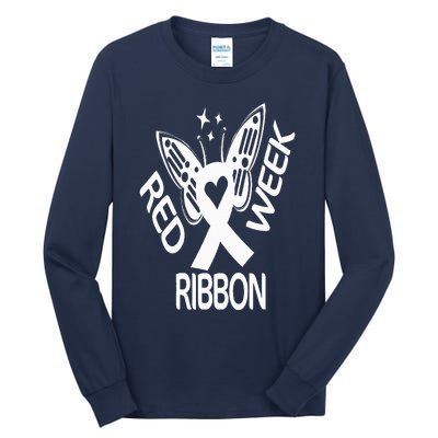 Red Ribbon Week Butterfly We Wear Red Ribbon Week Awareness Tall Long Sleeve T-Shirt