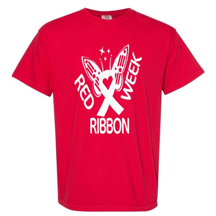 Red Ribbon Week Butterfly We Wear Red Ribbon Week Awareness Garment-Dyed Heavyweight T-Shirt