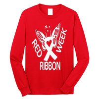 Red Ribbon Week Butterfly We Wear Red Ribbon Week Awareness Long Sleeve Shirt