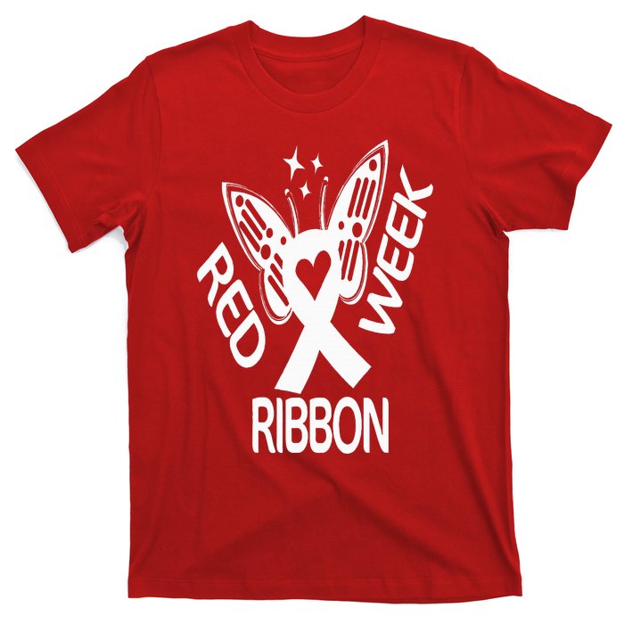 Red Ribbon Week Butterfly We Wear Red Ribbon Week Awareness T-Shirt