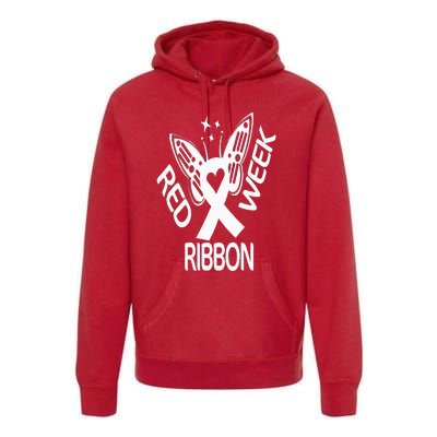 Red Ribbon Week Butterfly We Wear Red Ribbon Week Awareness Premium Hoodie