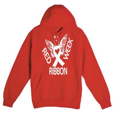 Red Ribbon Week Butterfly We Wear Red Ribbon Week Awareness Premium Pullover Hoodie