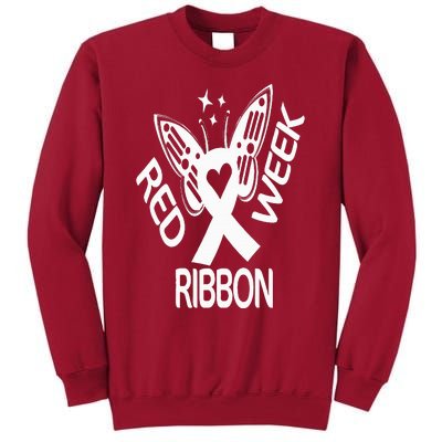 Red Ribbon Week Butterfly We Wear Red Ribbon Week Awareness Tall Sweatshirt