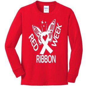 Red Ribbon Week Butterfly We Wear Red Ribbon Week Awareness Kids Long Sleeve Shirt