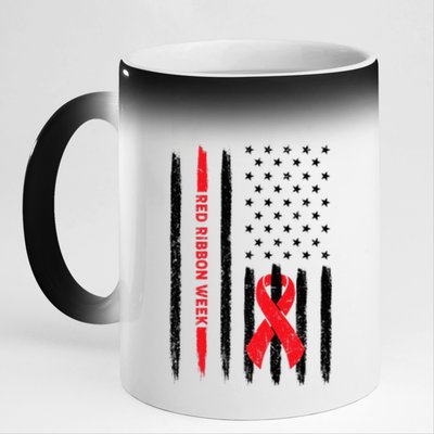 Red Ribbon Week American Flag Vintage Distressed 11oz Black Color Changing Mug