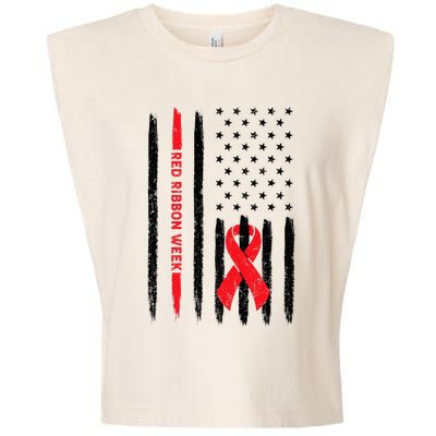 Red Ribbon Week American Flag Vintage Distressed Garment-Dyed Women's Muscle Tee