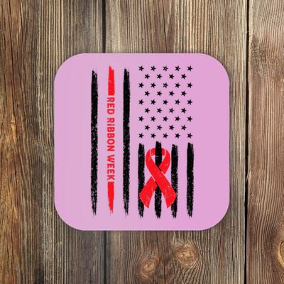 Red Ribbon Week American Flag Vintage Distressed Coaster