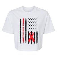 Red Ribbon Week American Flag Vintage Distressed Bella+Canvas Jersey Crop Tee