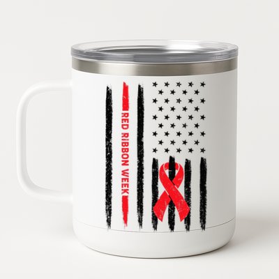 Red Ribbon Week American Flag Vintage Distressed 12 oz Stainless Steel Tumbler Cup